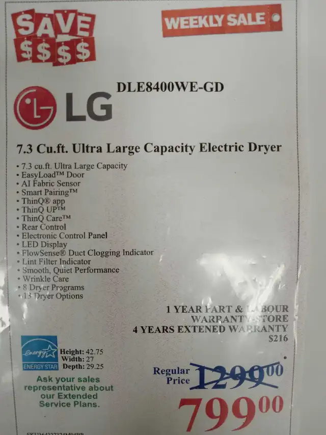 LG 7.3 Cu.Ft. Electric Dryer