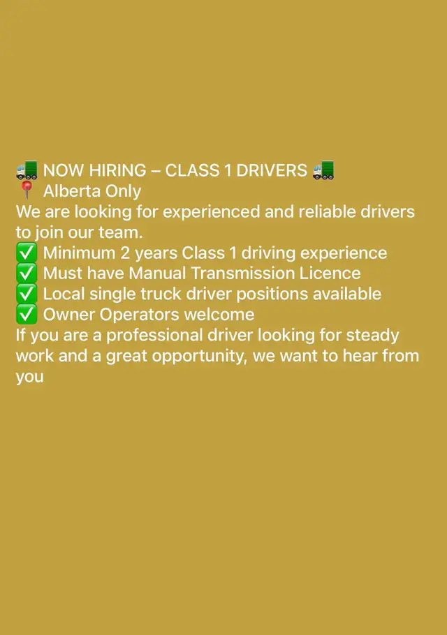 Class 1 Driver Opportunities