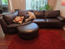 Dark Brown Leather Sofa with Matching Ottoman