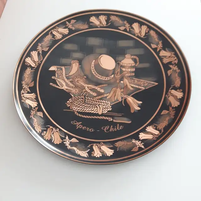 CADRE NEUF EN CUIVRE 'APARA CHILE' OR N0IR 10'DIAMÈTRE: $20.00