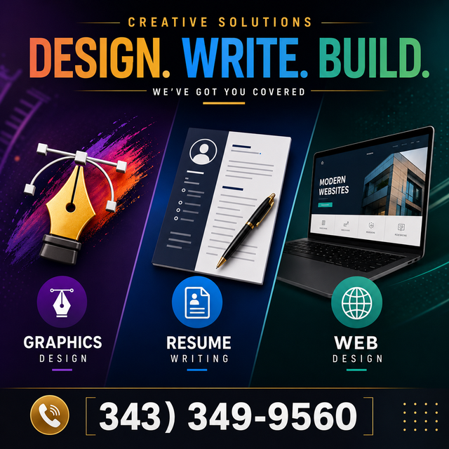 GRAPHICS DESIGN, RESUME WRITING SERVICE, WEB DESIGN(343)349-9560