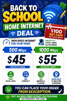 'Back to School' | 100% Fiber Home Internet | Unlimited Data