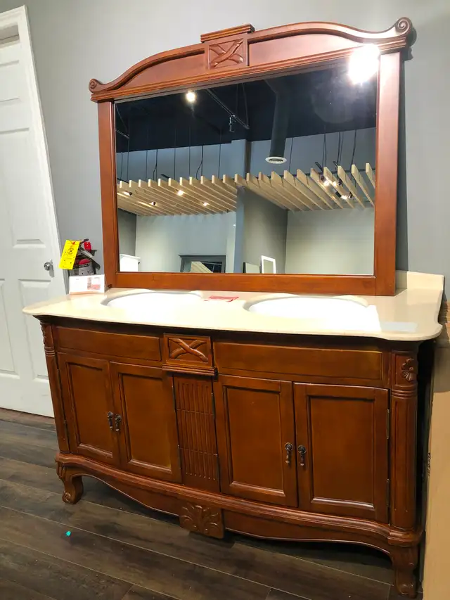 59" Solid Oak Vanity Combo (Cabinet   Top   Mirror) $988 HST –