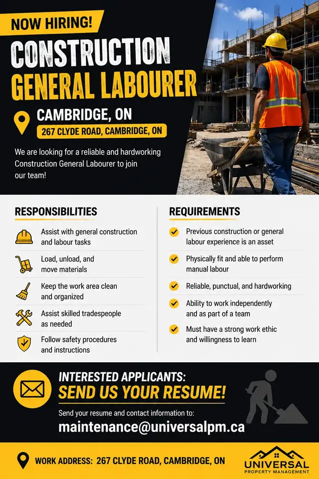 NOW HIRING – CONSTRUCTION GENERAL LABOURER