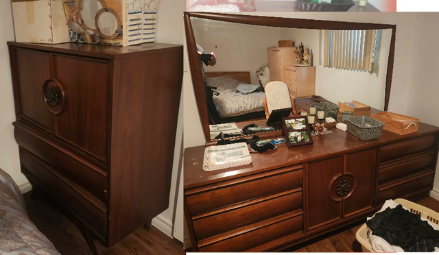 ANTIQUE 1 COMMODE D`HOMME ET 1 COMMODE DE FEMME AVEC 1 MIRROIR