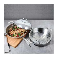 3 Pc Stainless Steel Wok With Steamer And Lid
