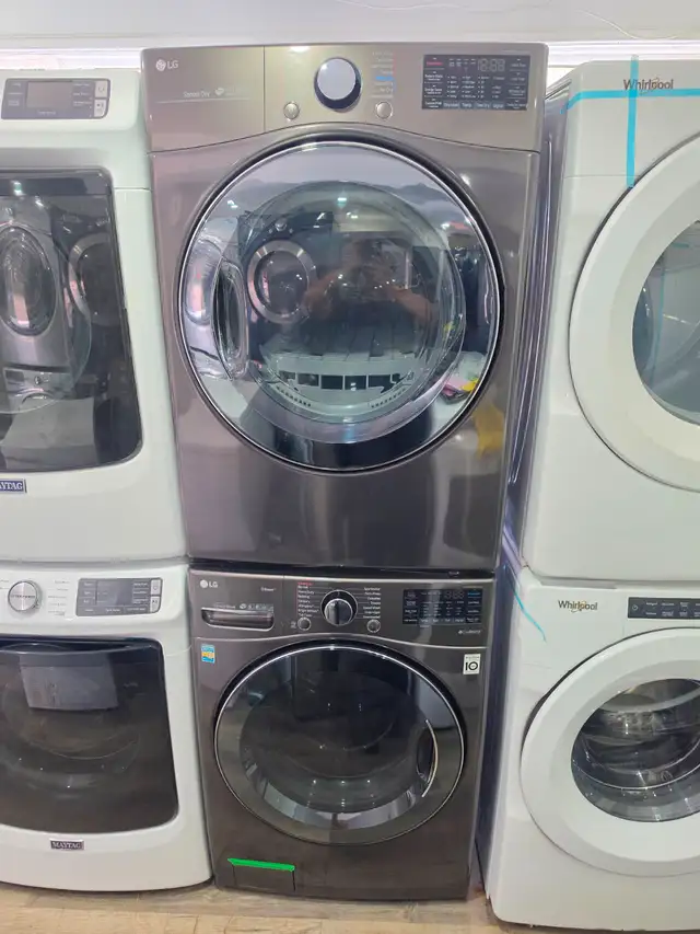 LG Smart 27' Black Stainless Front-Load Stackable Washer & Dryer