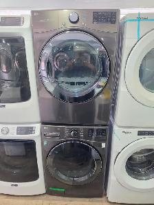 LG Smart 27' Black Stainless Front-Load Stackable Washer & Dryer