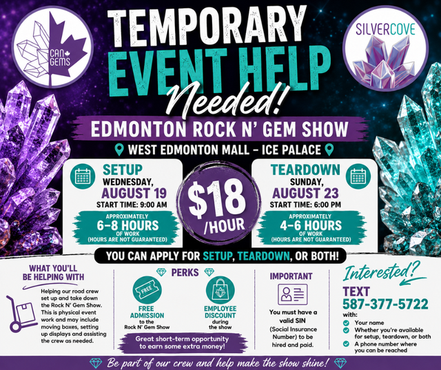 TEMP HELP NEEDED – EDMONTON ROCK N' GEM SHOW!