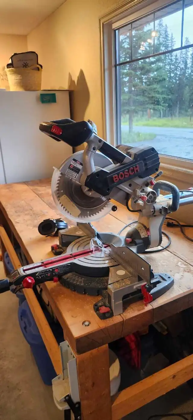 Wood workbench and Bosch Mitre Saw