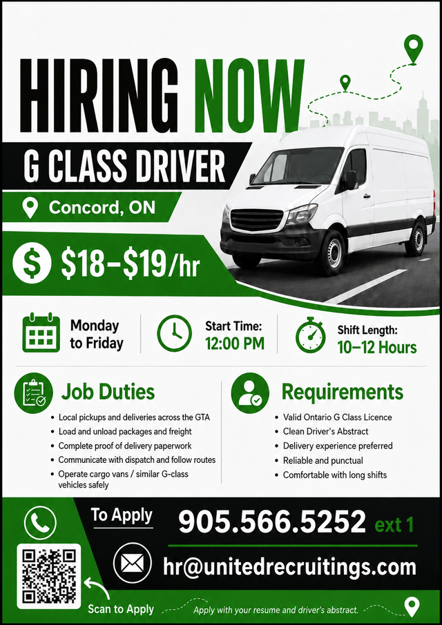 Hiring G Class Drivers (Start ASAP)