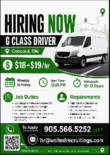 Hiring G Class Drivers (Start ASAP)
