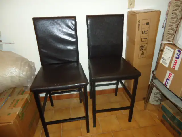 TWO BAR STOOLS - BLACK LEATHER