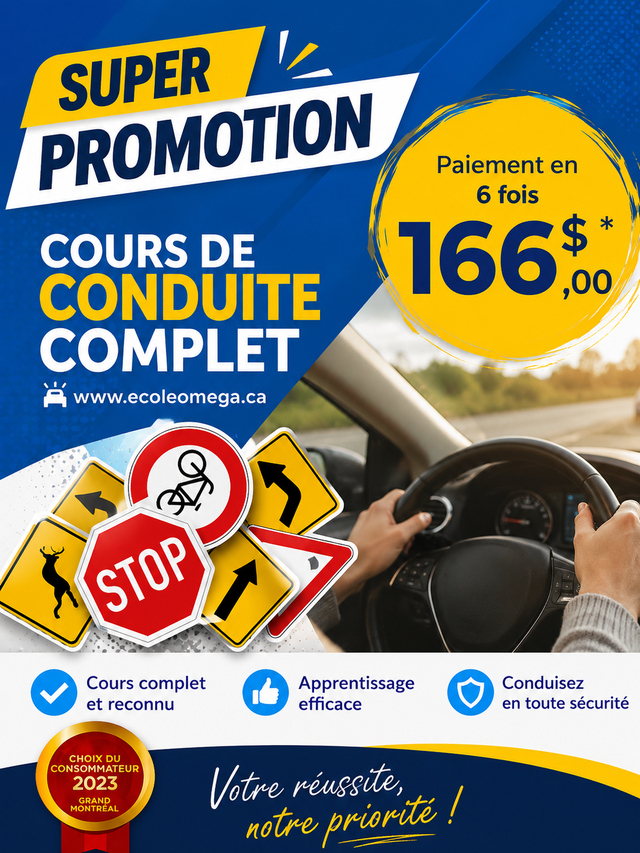 Cours de conduite complet (166$   tax) EN LIGNE