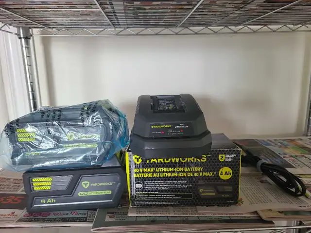 Yardworks 40V Max Charger and 2 Batteries