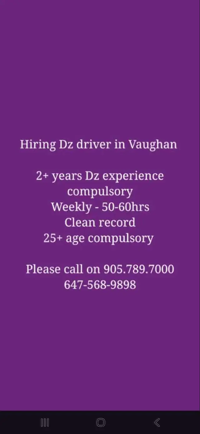 Hiring DZ drivers in Vaughan