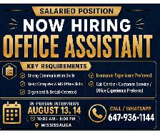 Now Hiring: Office Assistant – Salaried Position | Mississauga