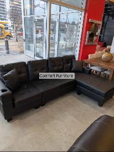 4 Seater Sectional Sofa Black Leather - Photo 2
