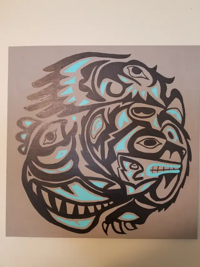 Indigenous Bear Eagle Fish Painting