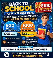 'Back to School' |Unlimited High-Speed Fiber Internet