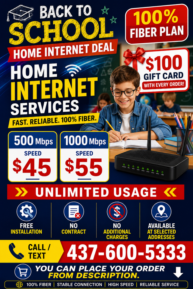 Fiber Home Internet | Unlimited|'Back to School'