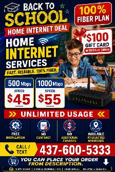 Fiber Home Internet | Unlimited|'Back to School'