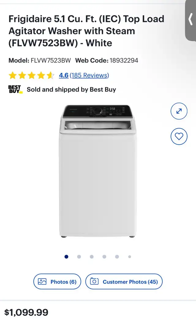 Frigidaire 5.1 Cu. Ft. Top Load Agitator Washer with Steam