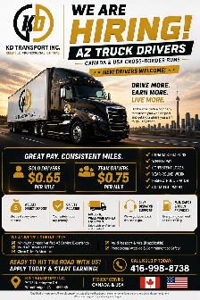 AZ TRUCK DRIVERS WANTED – CANADA & USA CROSS-BORDER