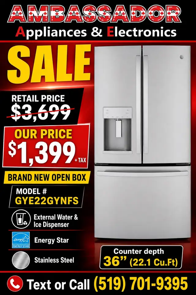 NEW 36" GE Water & Ice  Counter Depth Fridge 22.1 Cu.Ft