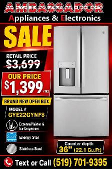 NEW 36" GE Water & Ice  Counter Depth Fridge 22.1 Cu.Ft