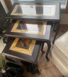 Beautiful Wood & Glass Floral Design Tables – Sold Individually - Photo 3