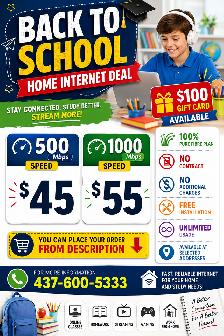 Back to School Internet | 500 Mbps $45 | 1Gbps $55 | Fibre