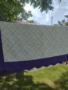 Lavender quilt with flowers 92 x 95 reversible