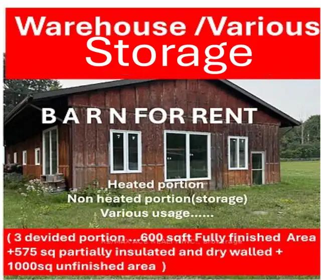 newer barn warehoue in stouffville for rent