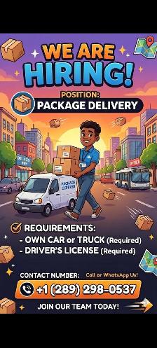 Looking for Delivery Driver with own Car in Montreal on Weekend.