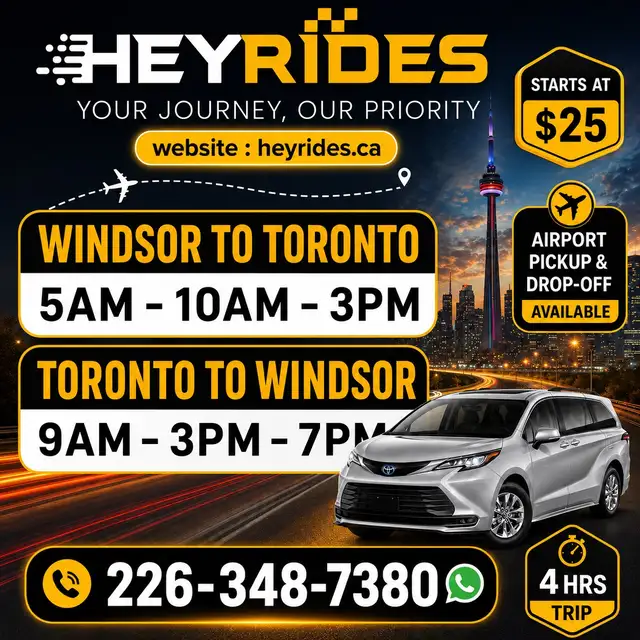 9AM -3PM-7PM-   》 TORONTO TO WINDSOR DAILY
