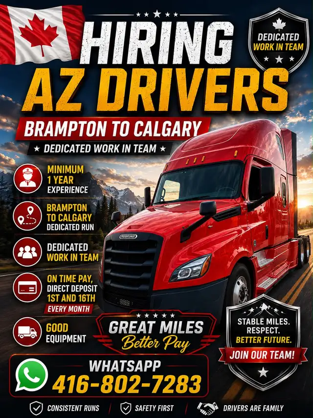 Az driver from Brampton to Winnipeg/Calgary