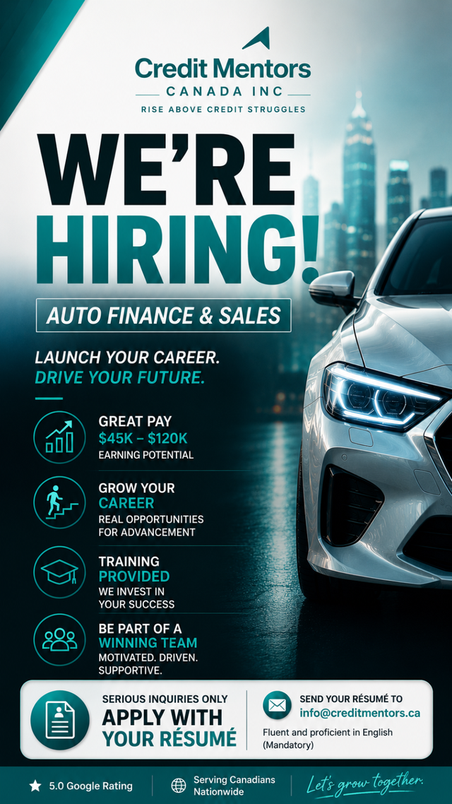 WE’RE HIRING - AUTO FINANCE & SALES