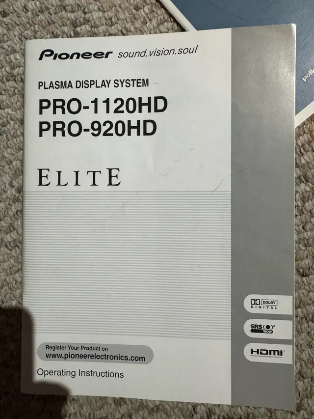 Pioneer Elite Plasma Television. 48"