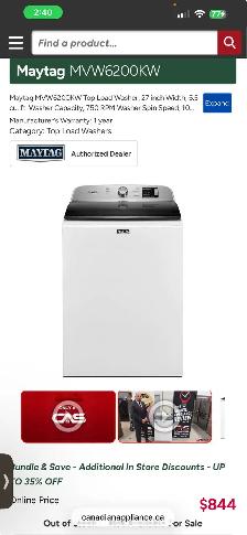 Maytag MVW6200KW Top Load Washer