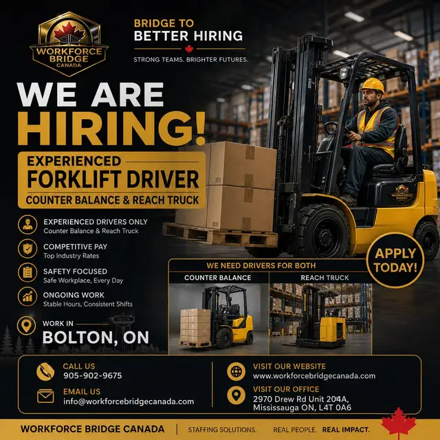 HIRING! EXPERIENCED FORKLIFT DRIVER