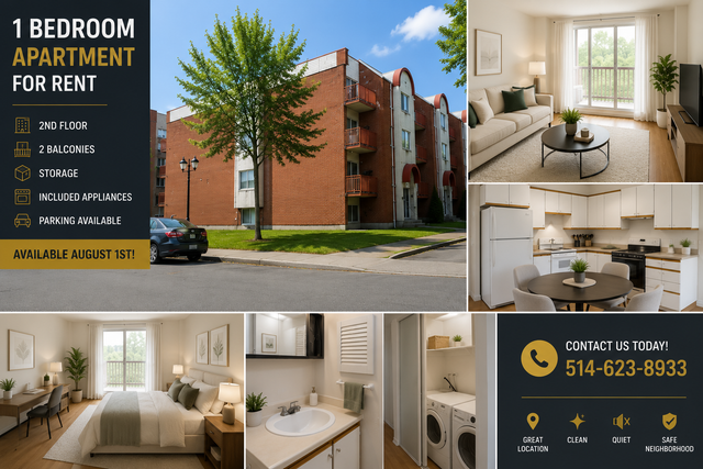 Grand 3½ à louer – Ahuntsic / Nouveau-Bordeaux.immeuble en béton