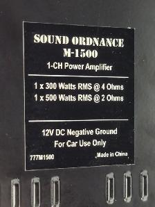 (N9750213) Sound Ordnance M-1500 1 Channel Power Amplifier - Photo 6