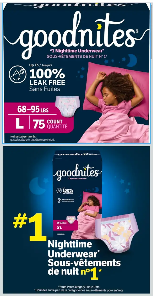 Lot de 375 GoodNites Sous-vêtements nocturne
