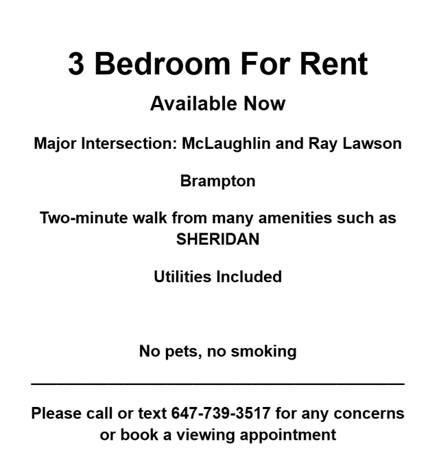 3 Rooms for Rent in Brampton for Girls