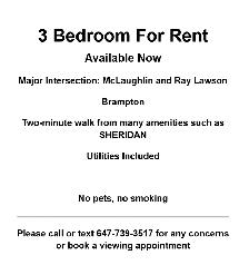 3 Rooms for Rent in Brampton for Girls