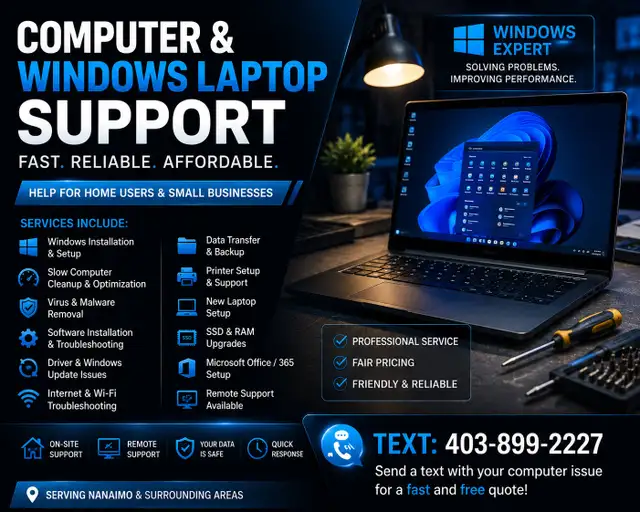 COMPUTER & LAPTOP SUPPORT (Windows)— NANAIMO( Weekend)