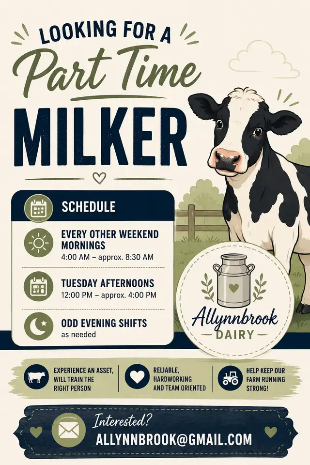 Hiring Part-Time Milker