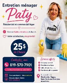 ENTRETIEN MÉNAGER PATY (Sherbrooke, Magog, Saint-Denis)