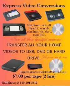 Hi8, 8mm, MiniDV, Audio & VHS Tape TransfersOnly $7 per tape